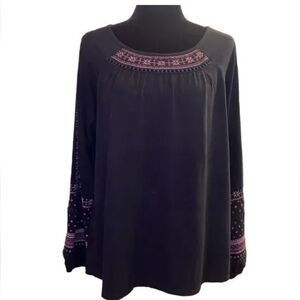 J.Jill Embroidered Ladder Stitch Peasant Top Womens